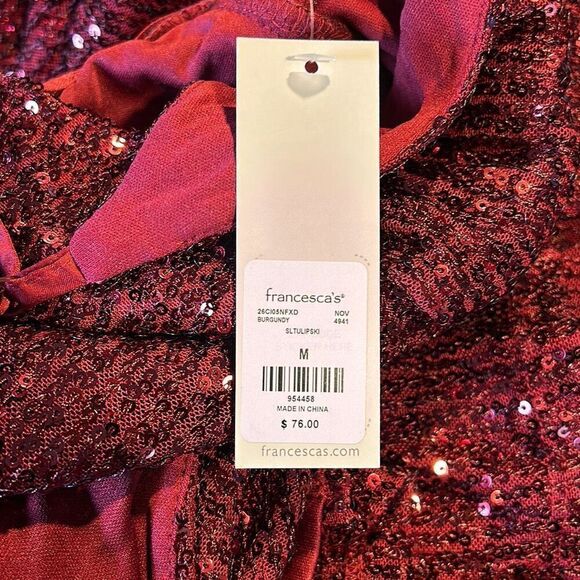 Francesca’s NWT Burgundy Sequin Formal Tulip Dress Medium - Picture 14 of 16